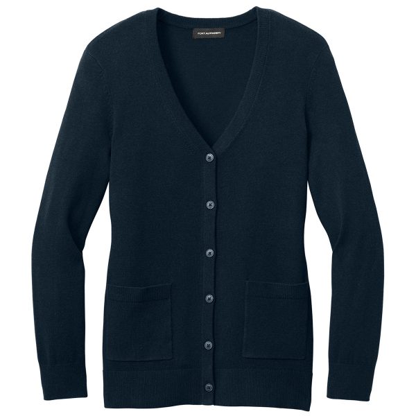 Port Authority Women s River Blue Navy Easy Care Button-Up Cardigan Sweater Cheap