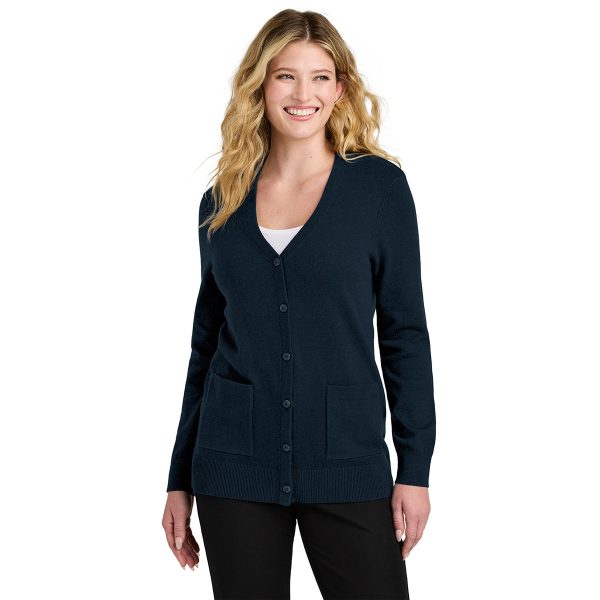 Port Authority Women s River Blue Navy Easy Care Button-Up Cardigan Sweater Cheap - Image 3