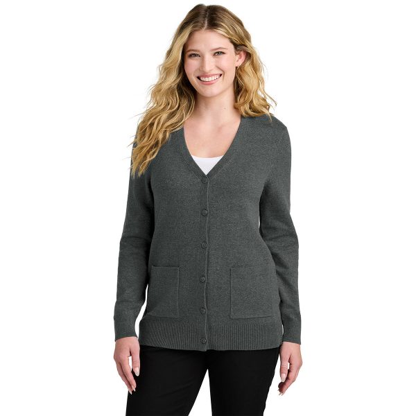 Port Authority Women s Charcoal Heather Easy Care Button-Up Cardigan Sweater Online now - Image 3