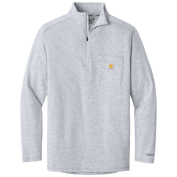Carhartt Men s Heather Grey Force 1 4-Zip Long Sleeve T-Shirt Fashion