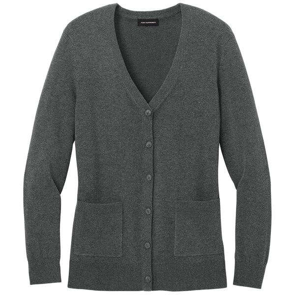 Port Authority Women s Charcoal Heather Easy Care Button-Up Cardigan Sweater Online now