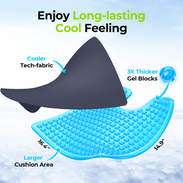 AUVON Gel Wheelchair Seat Cushion, Relieve Sciatica, Back, Coccyx, Pressure Sore and Ulcer Pain, Refreshing & Ergonomic Chair Cushion with Waterproof Silk Fabric, Anti-Slip Cover, Removable Strap For Cheap - Image 3
