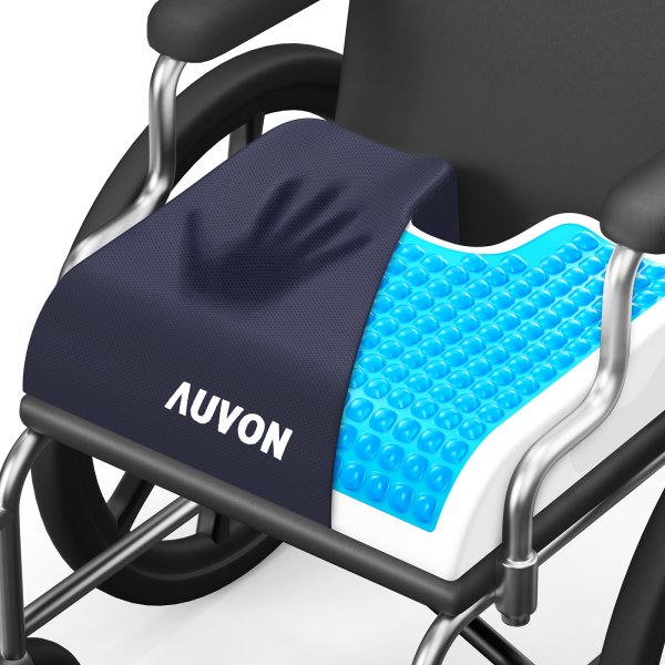 AUVON Gel Wheelchair Seat Cushion, Relieve Sciatica, Back, Coccyx, Pressure Sore and Ulcer Pain, Refreshing & Ergonomic Chair Cushion with Waterproof Silk Fabric, Anti-Slip Cover, Removable Strap For Cheap